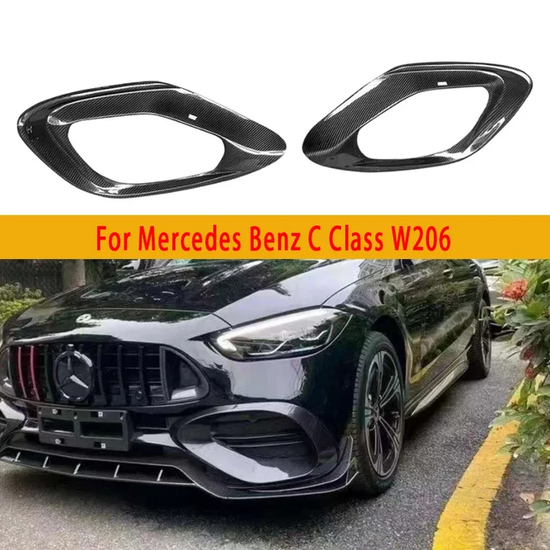 For Mercedes Benz C Class W206 Sport Carbon Fiber Fog lamp frame grill Front Bumper Air Vent Cover Tuyere Car Accessories