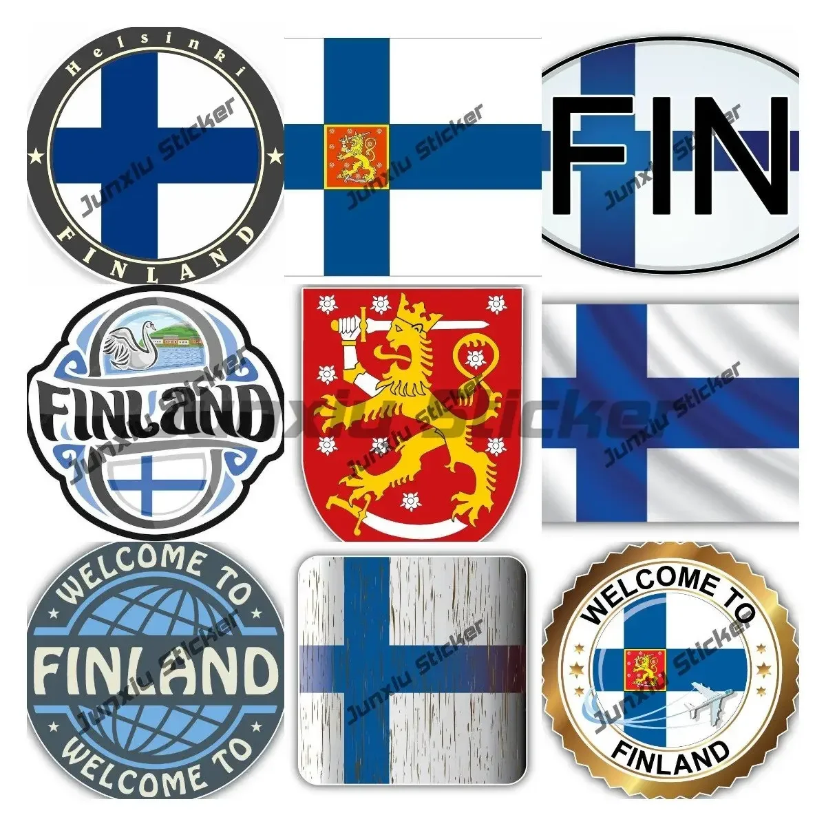Calcomanía creativa de escudo de armas FIN de Finlandia, pegatina de sello Suomi Shield Helsinki Lapland, bandera redonda para ordenador portátil, libro, nevera, guitarra, Moto