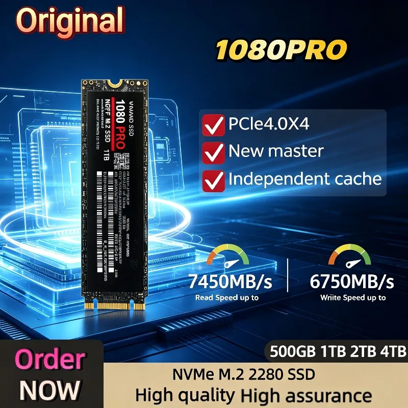 SSD NVMe M.2 2280 PCIe 4.0 1080PRO 100% original avec options de 1 To, 2 To et 4 To, transfert de données rapide pour la productivité et le gaming