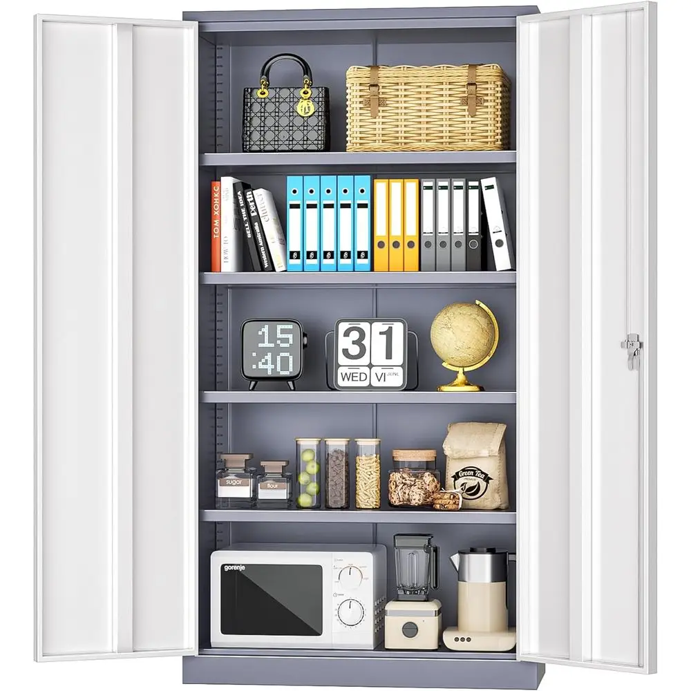 

Metal Garage Storage Cabinet, Black Lockable ile Cabinet with 2 Doand 4 Adjustable Shelves, Tall Steel Tool Cabior Oice, Home, G