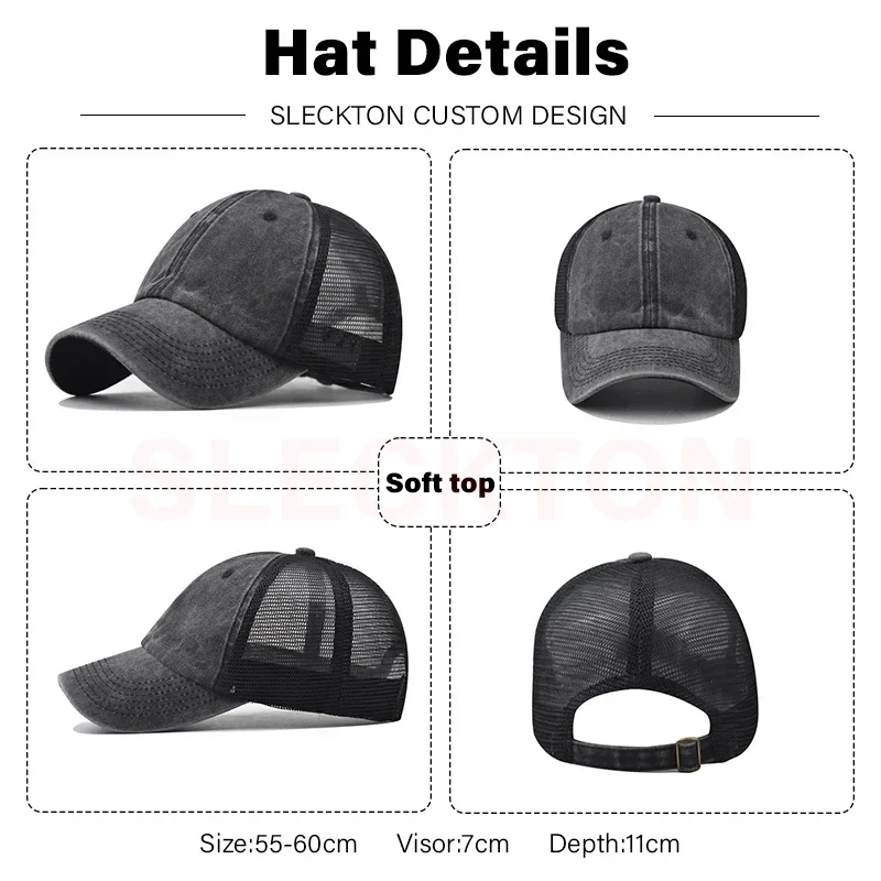 SLECKTON-gorra de béisbol con bordado personalizado para hombre y mujer, gorro Retro de algodón con diseño de letras, malla, Unisex