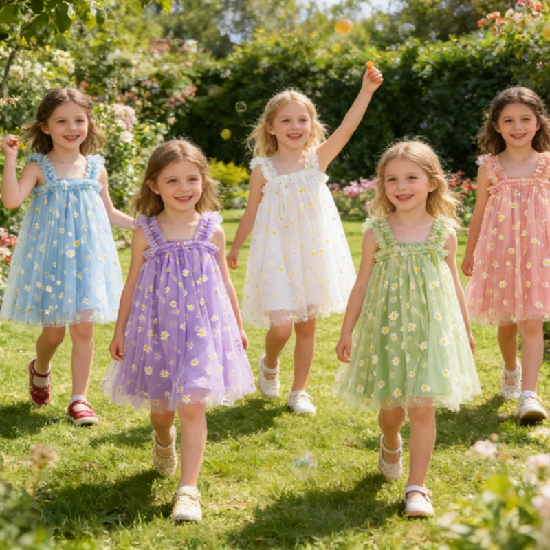 KEAIYOUHUO Summer Baby Girls Dresses Children Sling Daisy Printed Dress For Toddler Girl Princess Wedding Party Birthday Outfits