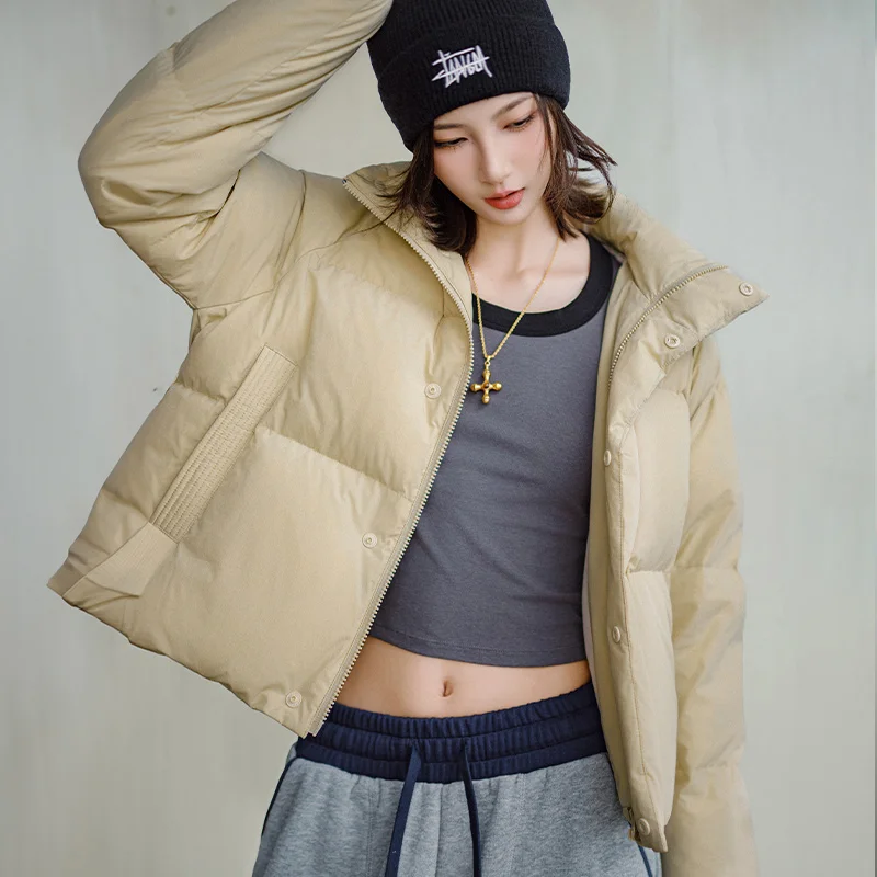 سترة Maden النسائية 90% من ريش البط الأبيض قصيرة منتفخة بياقة واقفة معطف شتوي سميك ودافئ ملابس خارجية #3