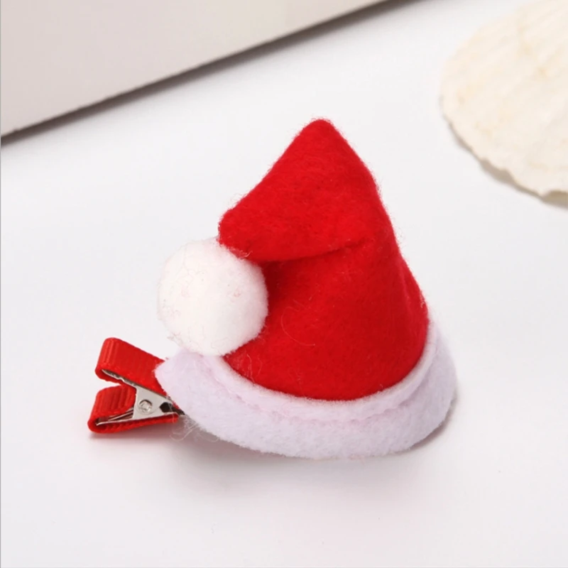 Christmas Hat Hair Clips Mini Hat Duckbill Clip Xmas Hat Hairpin Santa Hat Non-Slip Hair Side Clips Hairstyle Tool