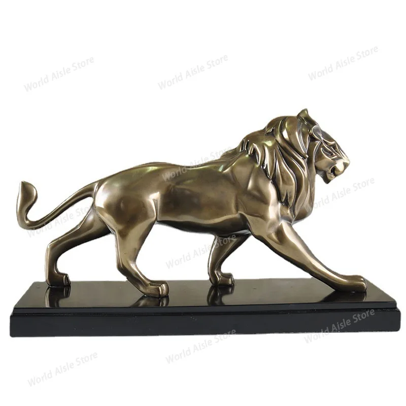 Resin Cold Casting Copper Process Lion Sculptures Luxury European Style Home Decor Items Animal Ornaments Study Desk Handicraft
