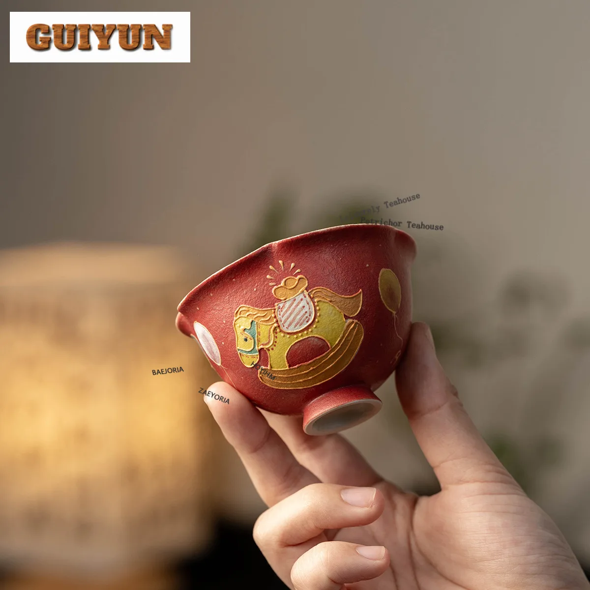 

100ml Hand-painted Fortune Horse Teacup Vintage Tea Bowl Set Of Cups Tea-tasting Personal Cup Chazhan Master Cups Tea Items