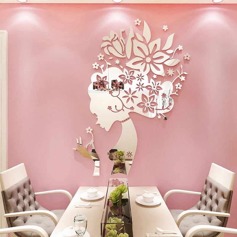 Creative Flower Fairy Acrylic 3D Stereo Wall Sticker, Restaurant, Beauty Salon, Home Decoration Accessories, Living Room