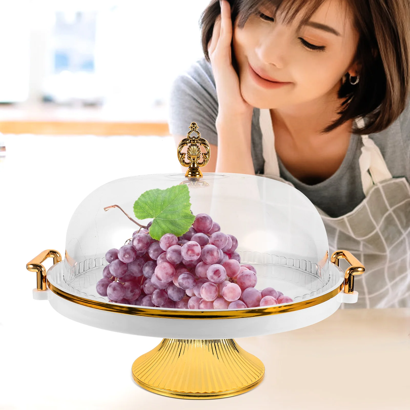 

Cake Stand Display Plate Clear Large Dome Tray Pastry Snack Holder Rack White Cover Multifunctional Serving Dessert Fruit