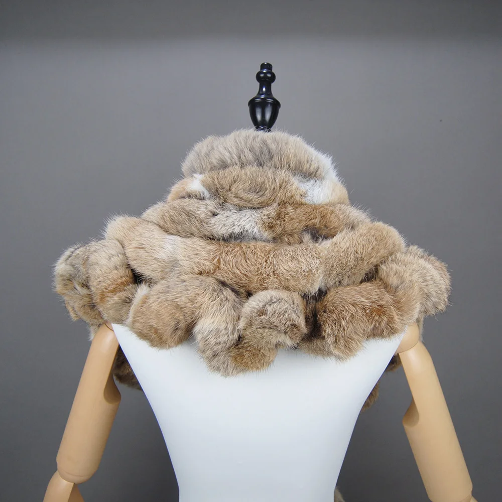 New Lady Winter Real Rabbit Fur Scarf Natural Warm Soft Rabbit Fur Shawl Women Fashion Outdoor Knit 100% Real Rabbit Fur Scarves