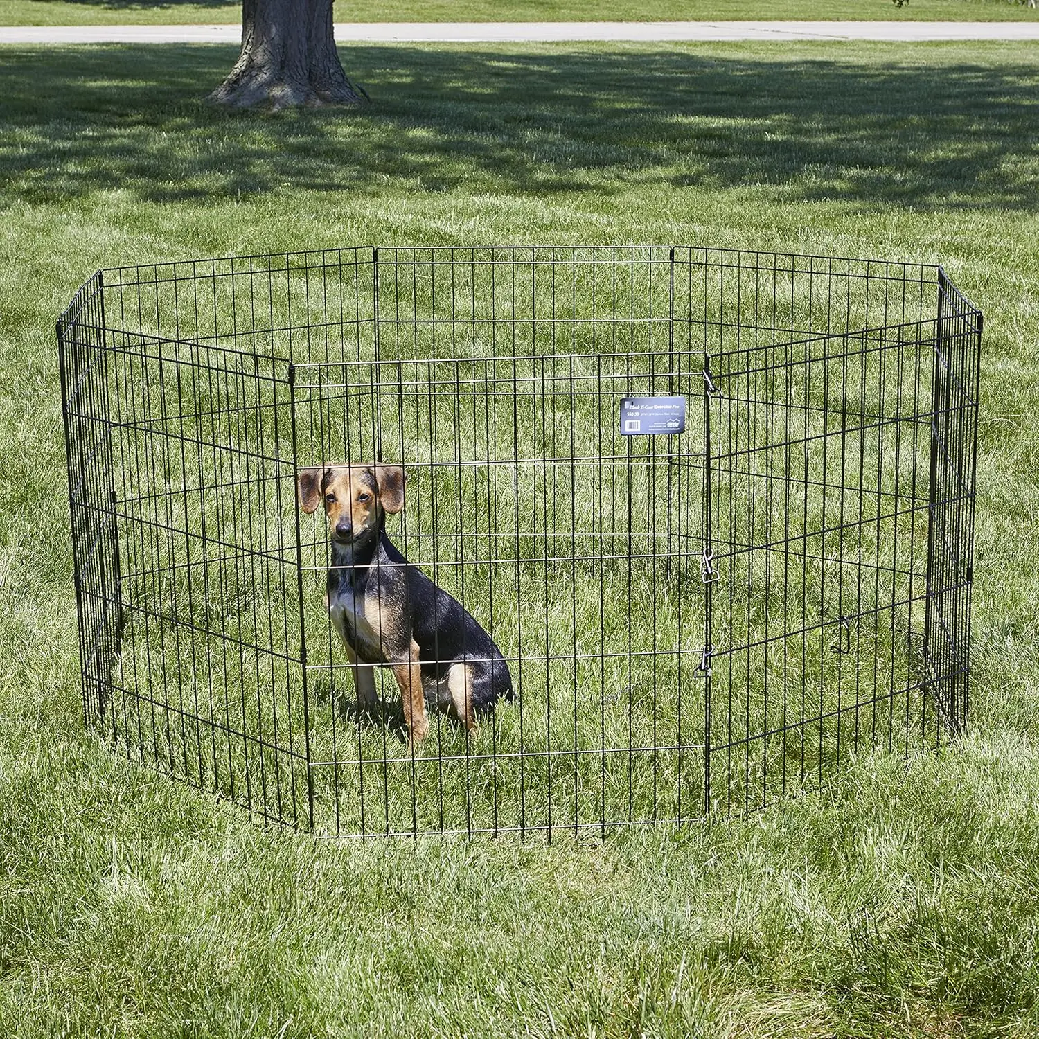 Folding Metal Dog Playpen, Indoor/Outdoor Exercise Pen with No Door, 16 Sq Ft Space, 30-Inch Tall, Black Finish
