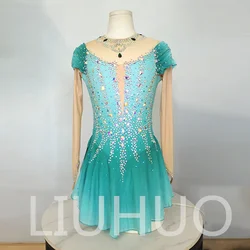 LIUHUO Ice Figure Skating Dress Girls Women Teens Stretchy Spandex Green Gradient Competition Wholesale