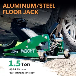 1.5 Ton/3300 LBS Low Profile, Aluminum And Steel Racing Hydraulic Floor Jack With Dual Piston Quick Lift Pump