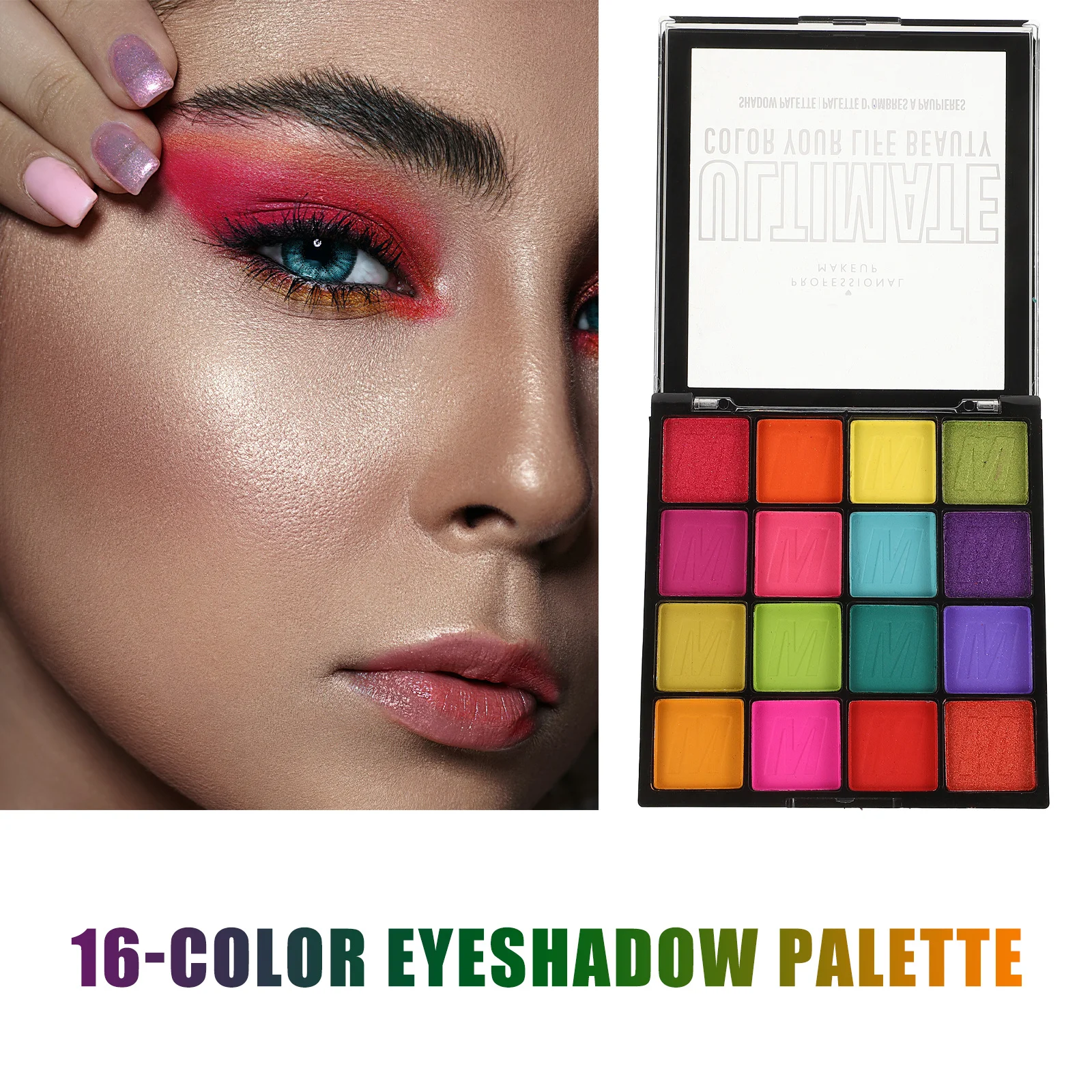 Palette di ombretti glitter opachi perlescenti da 16 colori Palette di colori luminosi impermeabili per il trucco del festival di Halloween