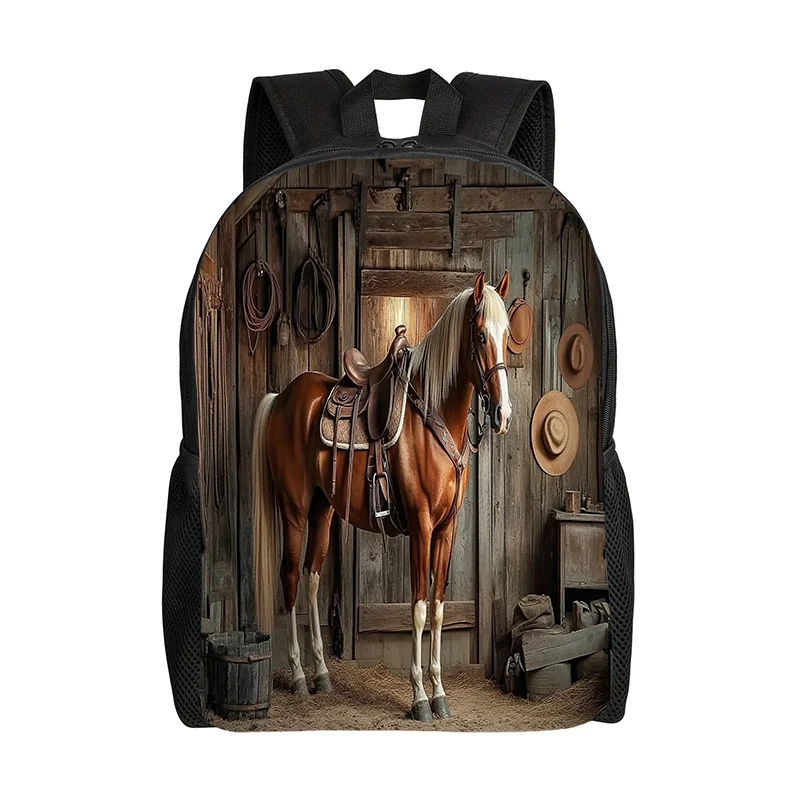 

Устойчивый рюкзак с дизайном лошади, легкий повседневный рюкзак, регулируемые лямки, застежка-молния, школьный рюкзак в стиле ковбоя с лошадьми