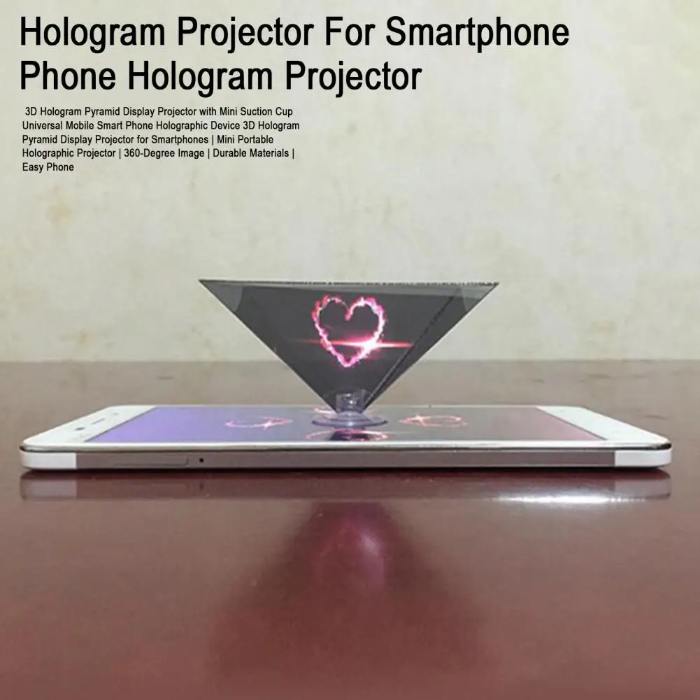 미니 흡입 컵이있는 3D 홀로그램 피라미드 모양 디스플레이 프로젝터 범용 모바일 스마트 폰 3D 홀로그램 프로젝션 장치