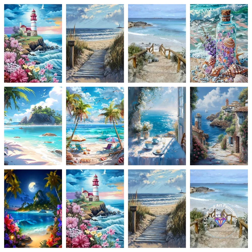 

Seaside Landscape Beach AB Diamond Painting Kit Square Round Diamond 5D DIY Mosaic Handmade Art Adult Exquisite Gift Home Decor