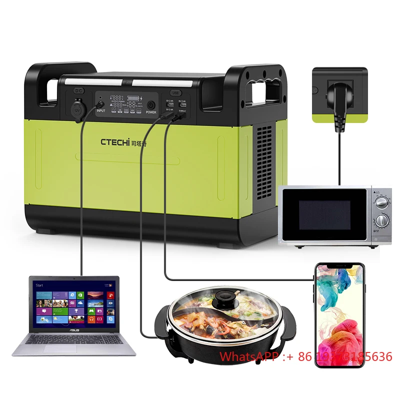 CTECHi 1500W 2000W Electric Portable UPS Lithium Power Supply Station Solar Generator LiFePo4 Battery Home Camping Backup Power