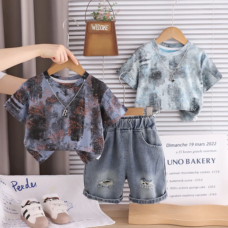 

Комплект одежды для маленьких мальчиков, футболка с принтом тай-дай + шорты, комплект летней одежды для мальчиков, одежда для маленьких мальчиков, футболка для малышей, штаны