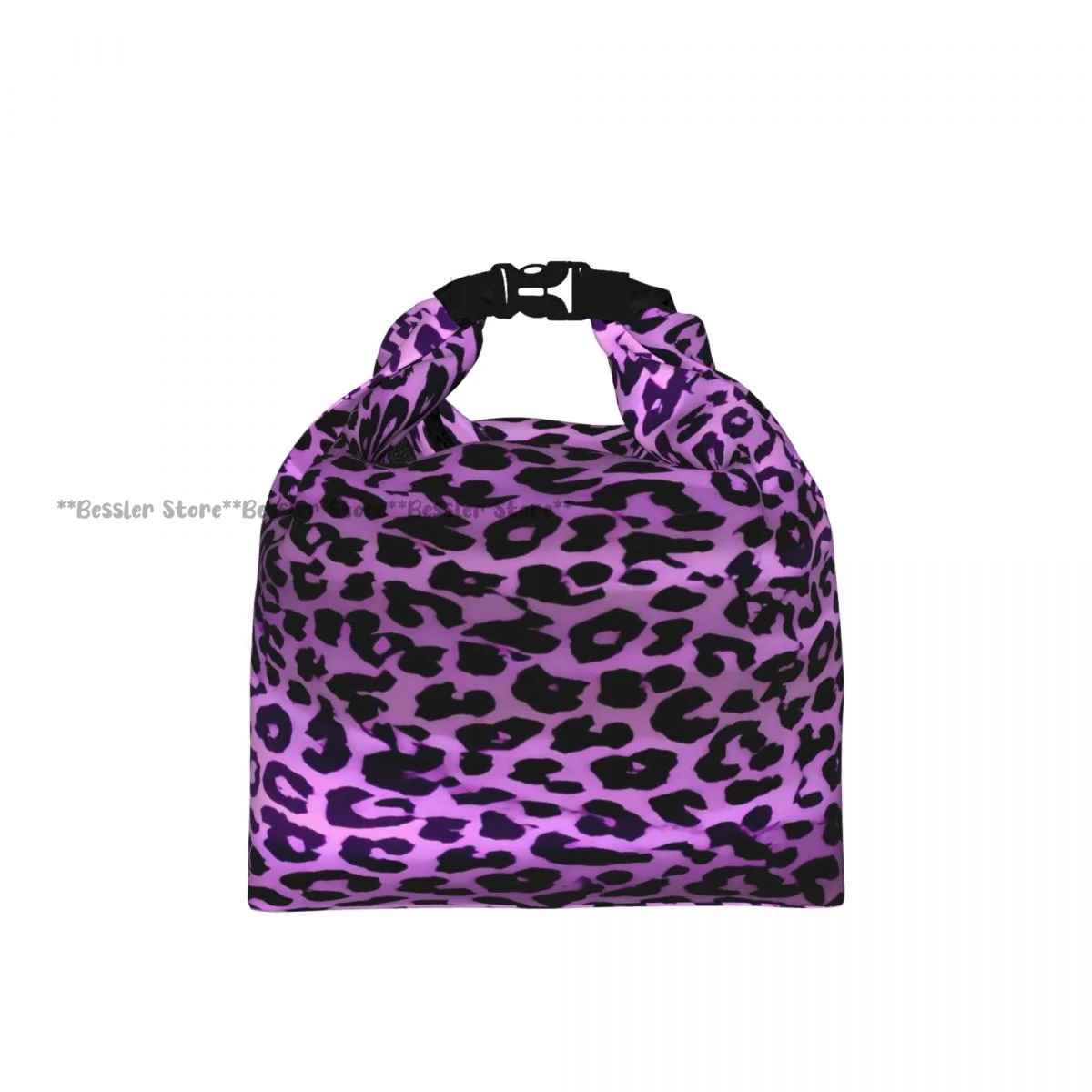 Roll-Top Insulated Lunch Bag Purple Leopard Texture Thermal Bento Box Bag Portable Cooler Bag for Picnic
