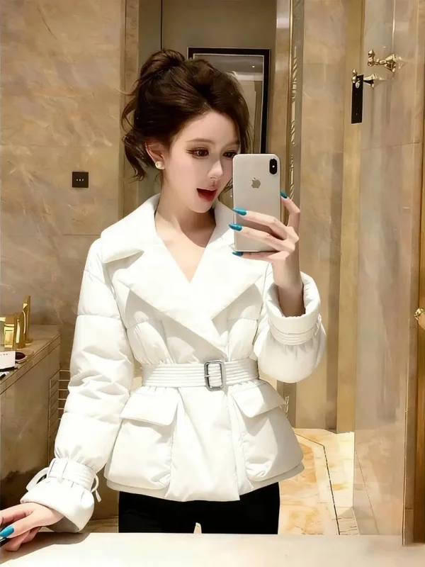

Women's Thiened Warm Cotton Jaet White Sli Slim Fit High End Luxury Winter Outerwear Korean Sle Long Sve Zipper
