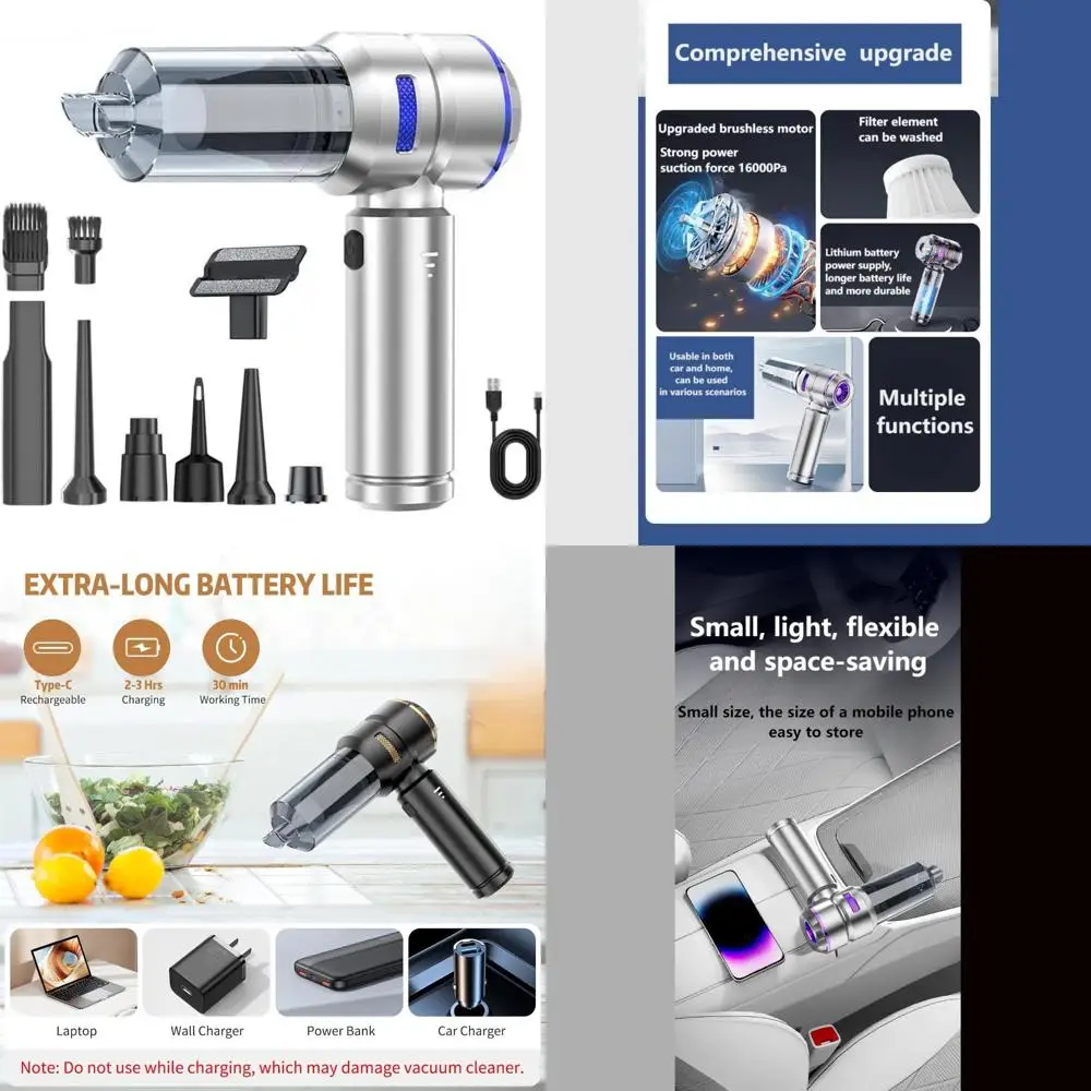 مكنسة كهربائية للسيارة متعددة الوظائف وقابلة للغسل وإعادة الاستخدام، تعرض الطاقة المتبقية، مناسبة لموديلات 2022-2024