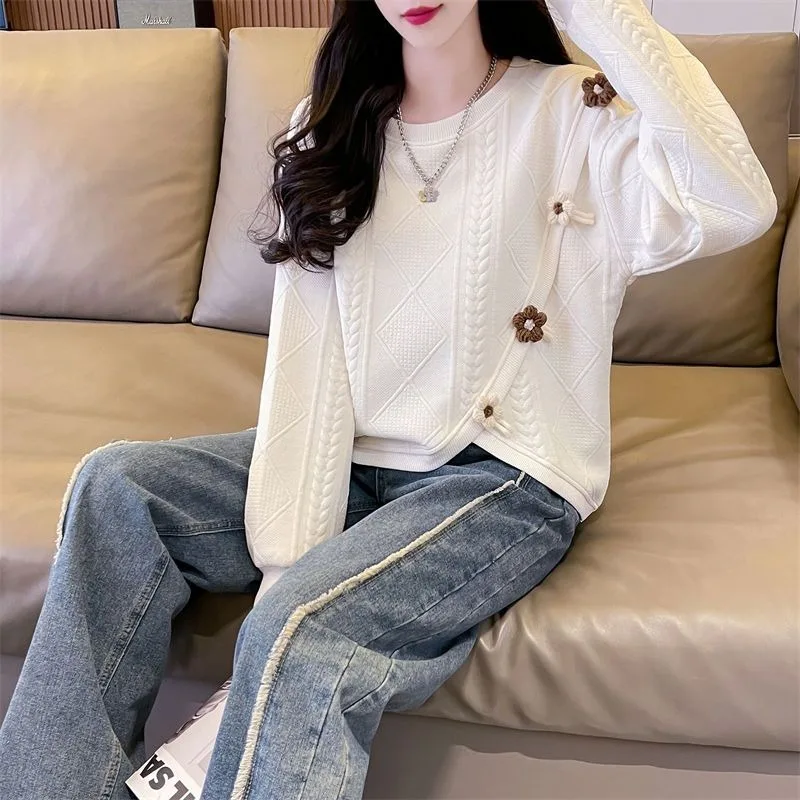 Maglione Ragazza 2024 Nuova Versione Coreana Primavera e Autunno della Nicchia Top Tridimensionale Sottile Corto a maniche lunghe