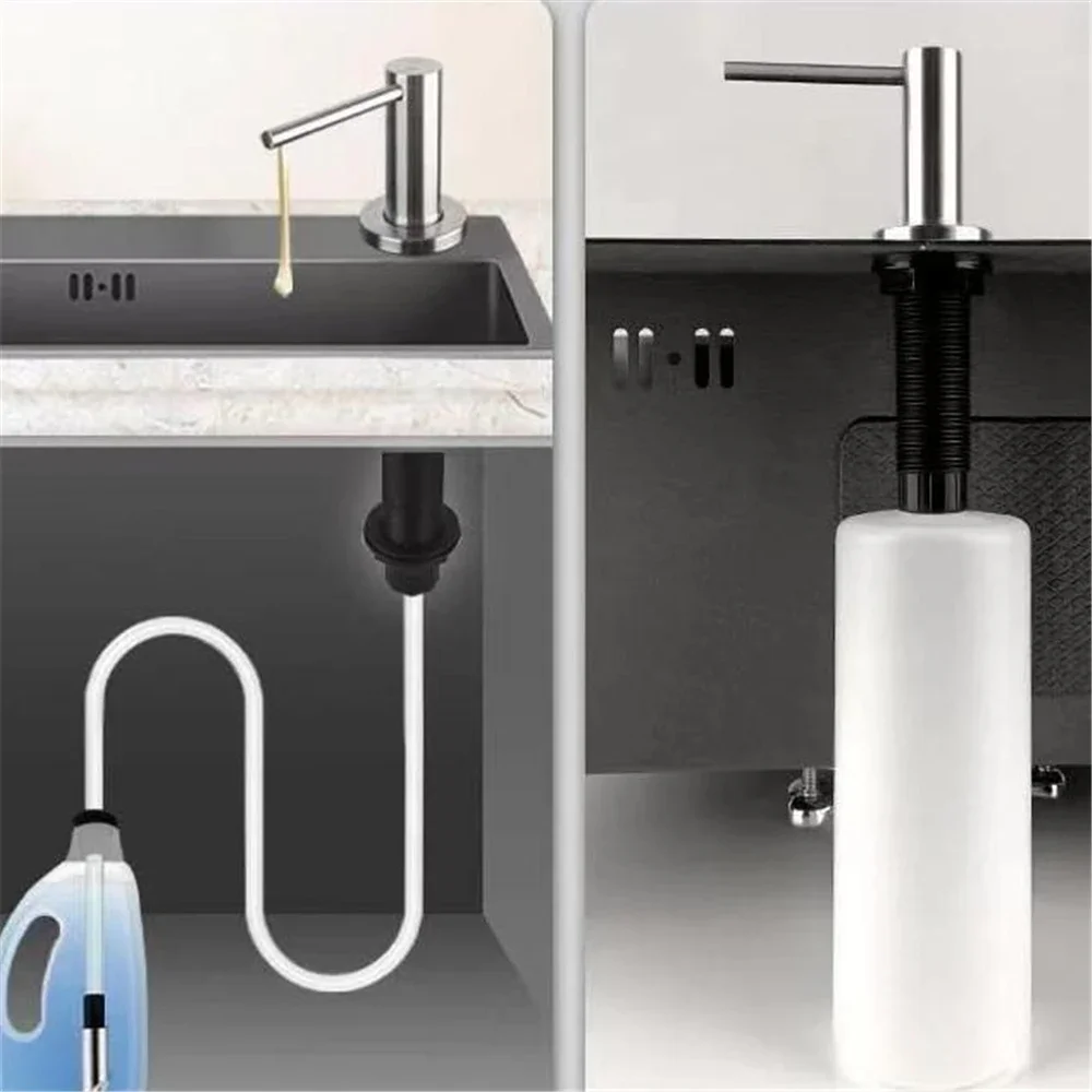 Kitchen Sink Soap Dispenser Built-in Hand Press Pump Detergent Liquid Soap Dispenser for Dish Washing Stainless Steel Brushed view 4