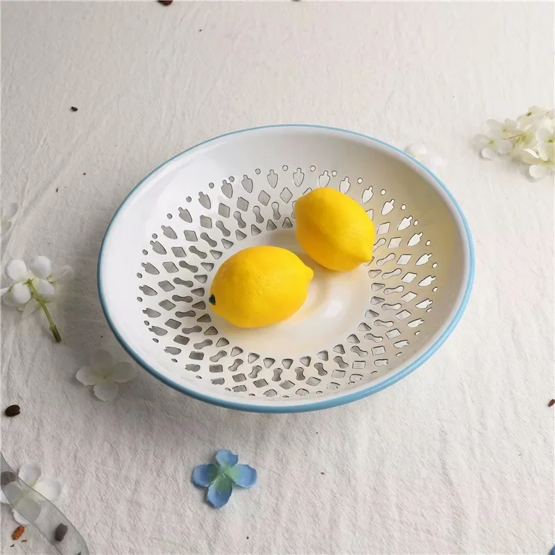 

Enamelware Bread Plate - Vintage Look Enamel Vented Bread Bowl