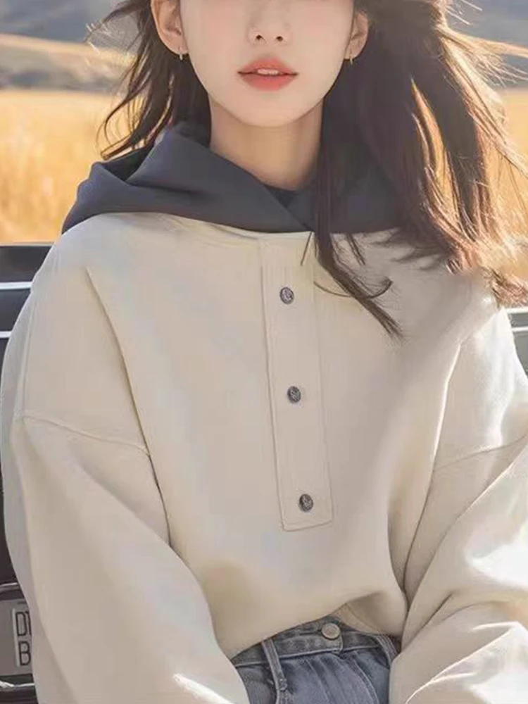 

Loose Fit Long Sve Hoodie Sweatirt Casual Boting Top Layered Korean Sle Comfortable Warm Autumn Winter Women's Stre...