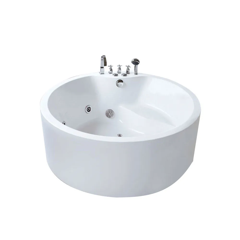 Modern Design Round Acrylic White Freestanding Bathtub Bathroom Soaking Tub with Drain Accessory