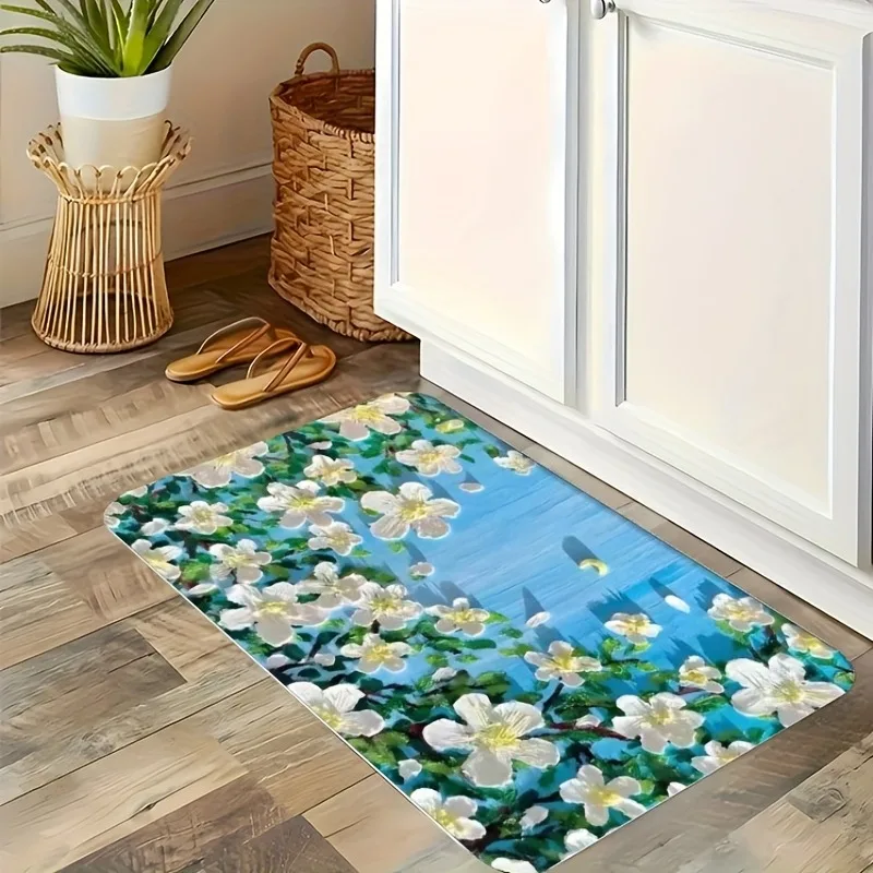 

1PC Hydrangea Kitchen Rug Non-Slip Door Mats Pop design Bathroom Rug Bath Mat Carpet for Home Sink Laundry Decor