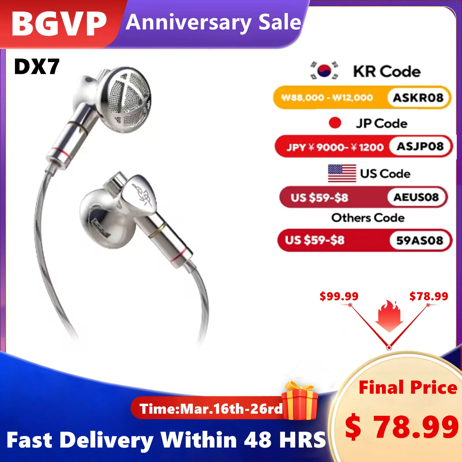 BGVP DX7 Flagship Tunable Flat Head Earbuds HIFI 2 in 1 Plug 3.5mm/4.4mm Replaceable MMCX Wired Earphone