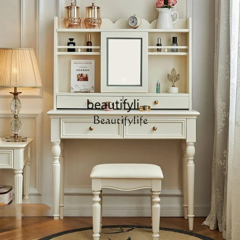 

Full solid wood dressing table French with lamp and mirror dressing table Master bedroom dressing table