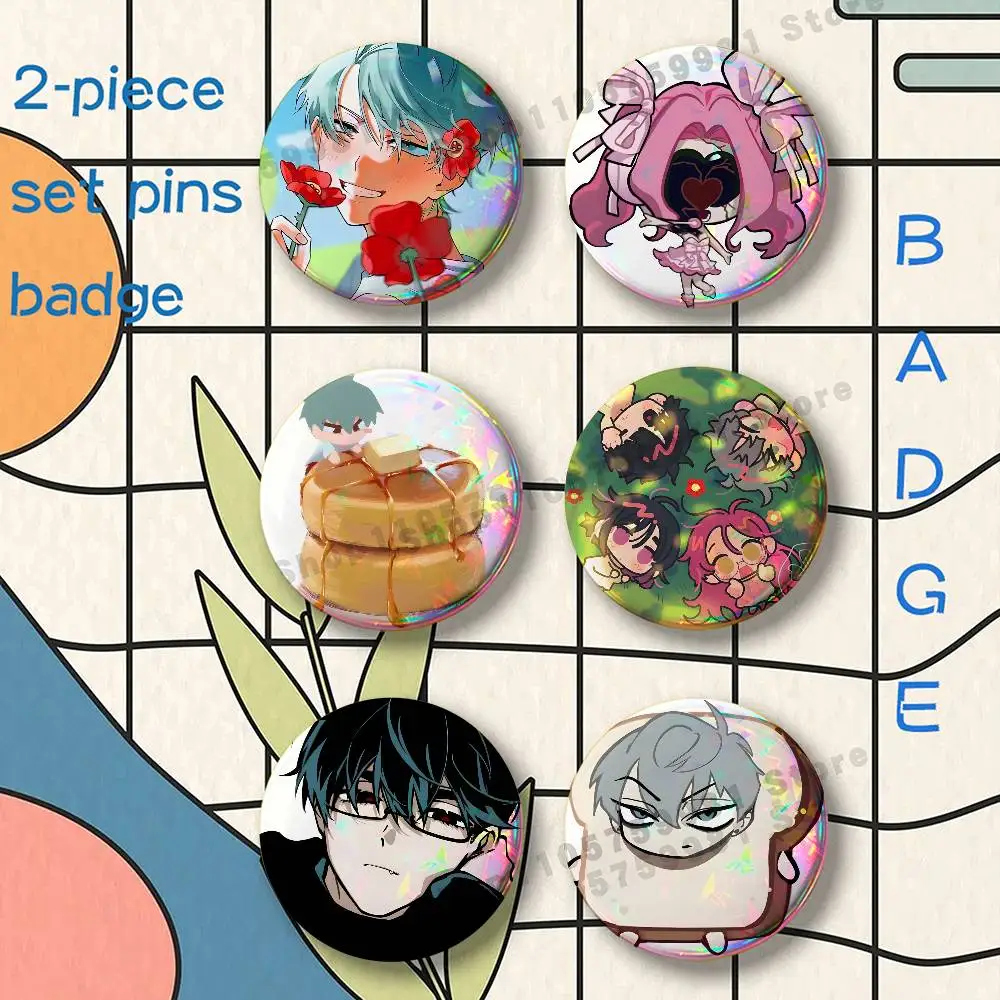 HOT Anime Alien Stage Cartoon Brooches for Backpack Accessories 25 32 44 58 75mm Round 2-piece set Free Mix