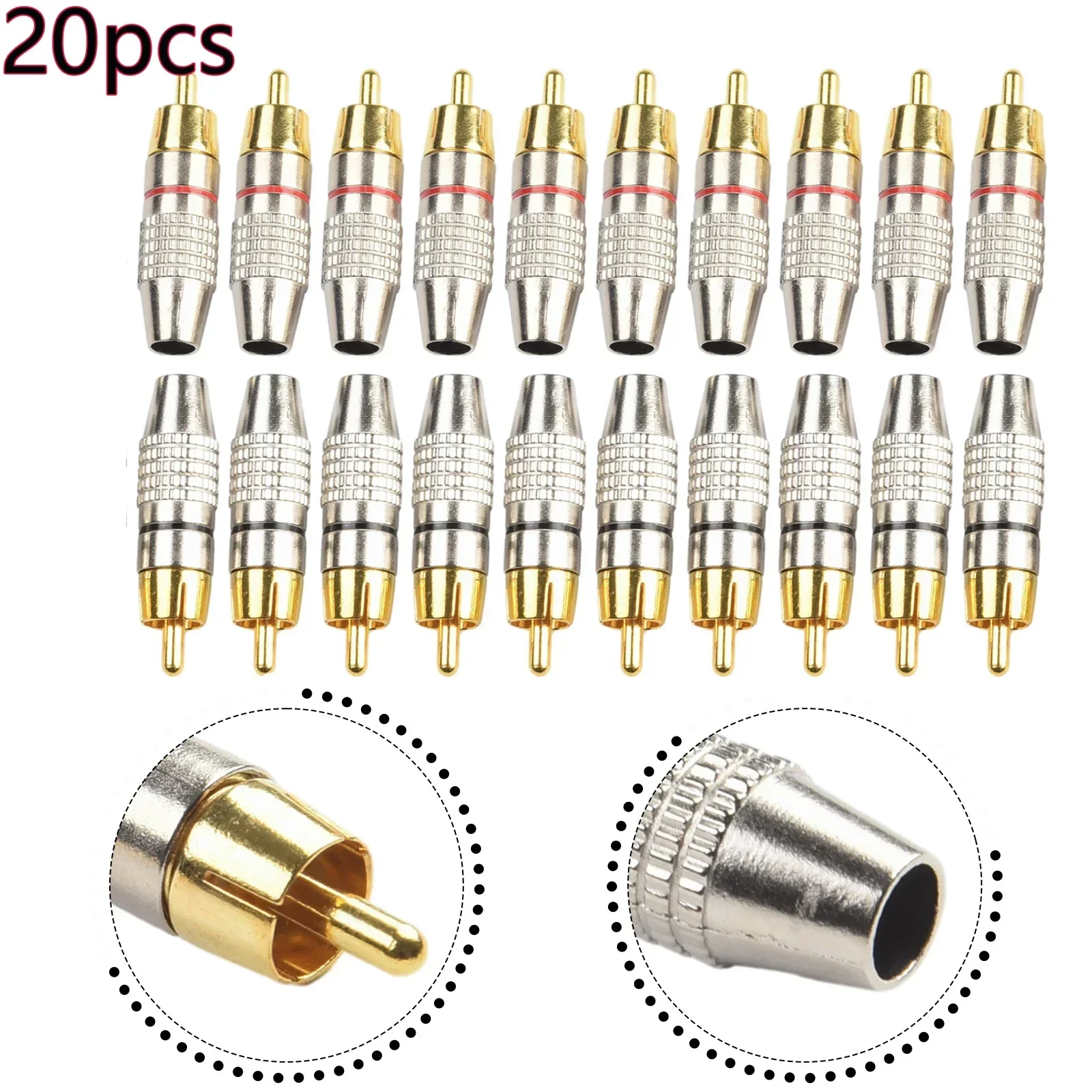 

20pcs RCA Male Plug Connector Gold Plated Soldering Audio Cable Adapter Connector Lockable Adjustable RCA Phono Connector New