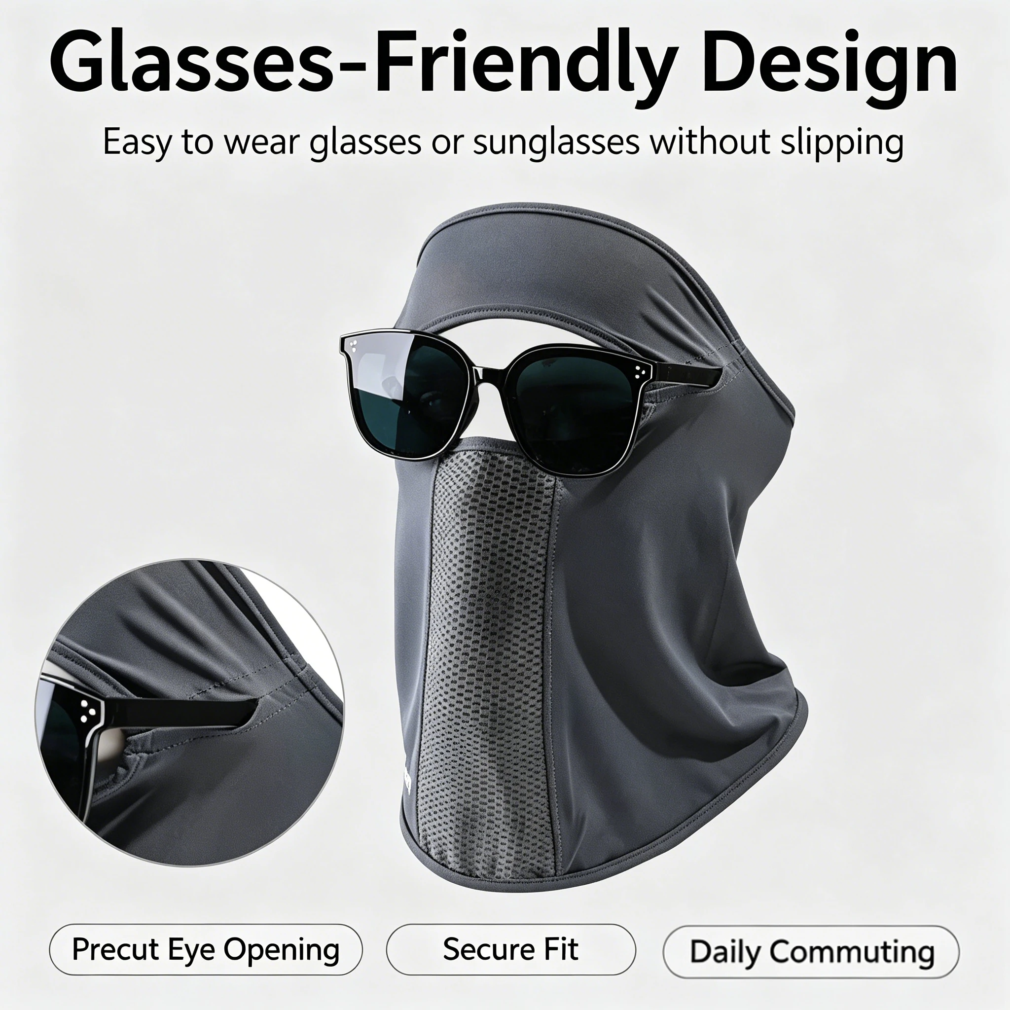 Facial Gini Summer Sports Ear Cord Scarves Mask Neck Protection Anti-uv Ice Silk Sunscreen Mask Face Veil with Eyeglass Hole