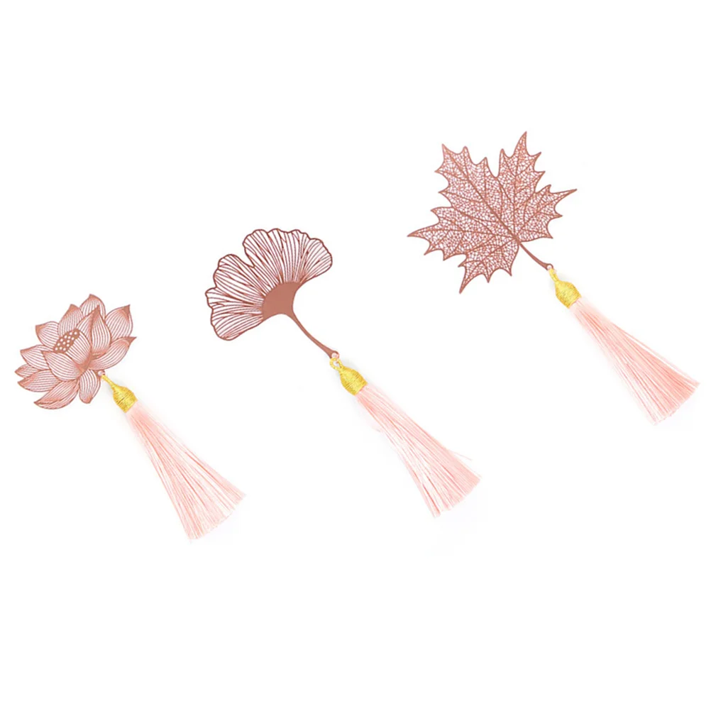 2Pcs Metal Bookmark Creative Leaf Design Exquisite Tassel Decor Stationery Book Label for Readers Students Writers Graduates