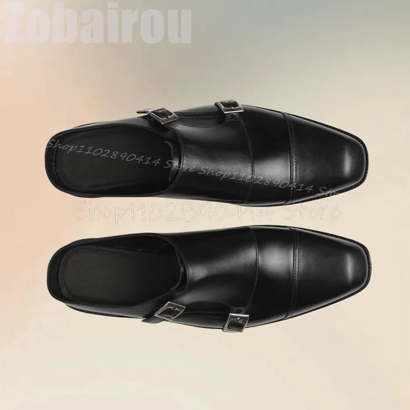 Black Buckle Double Monk Matte Leather Pumps Fashion Slip On Men Shoes Luxurious Handmade Party Banquet Office Men Casual Shoes