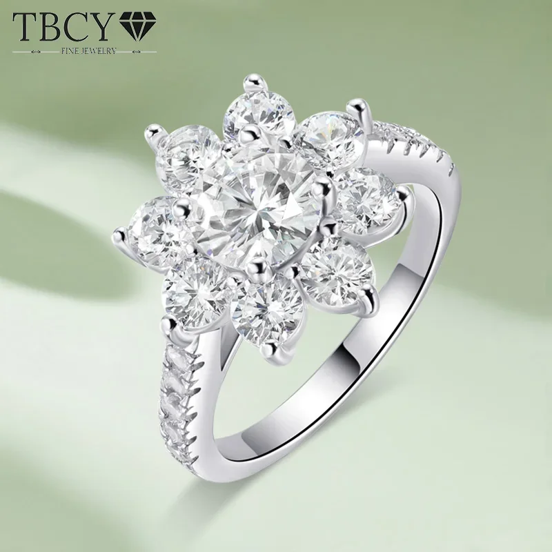 

TBCYD 1CT D Color Sunflower Moissanite Rings For Women S925 Silver Diamond Engagament Wedding Band Party Fine Jewelry Gifts