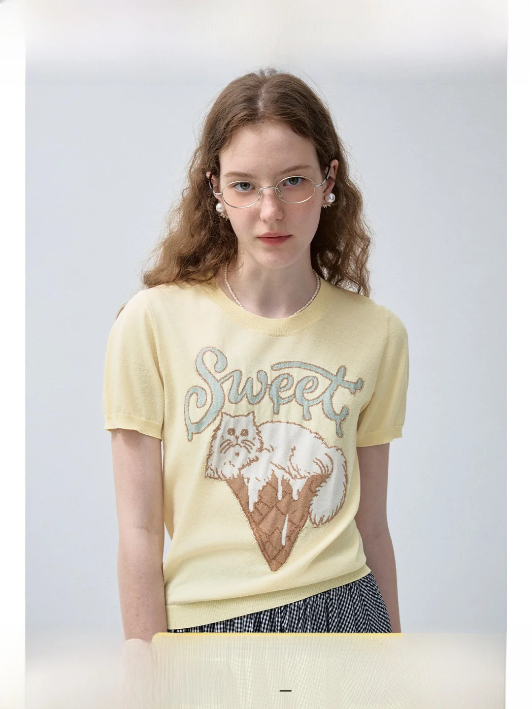 

Rui plus Size Knitted Short Sleeve T-Shirt Print Korean Style Breathable Summer Top for Young Women Ice Silk Material