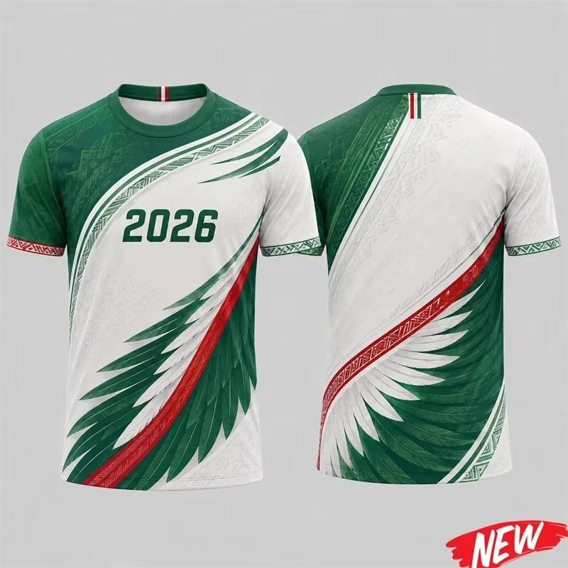 Mexico Football Jersey Men Feather Graphic 3d Print Vintage Geometric Pattern Tops Daily Sport Round Neck Loose Short Sleeve Tee