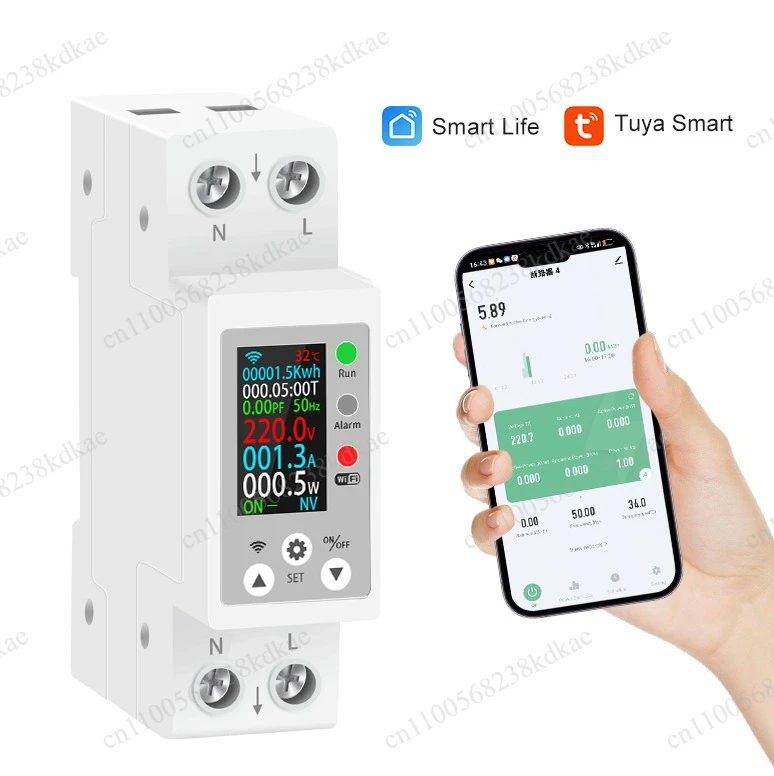 Smart DIN Rail Power Monitor, Tuya App Control Digital Voltage Current Energy Meter