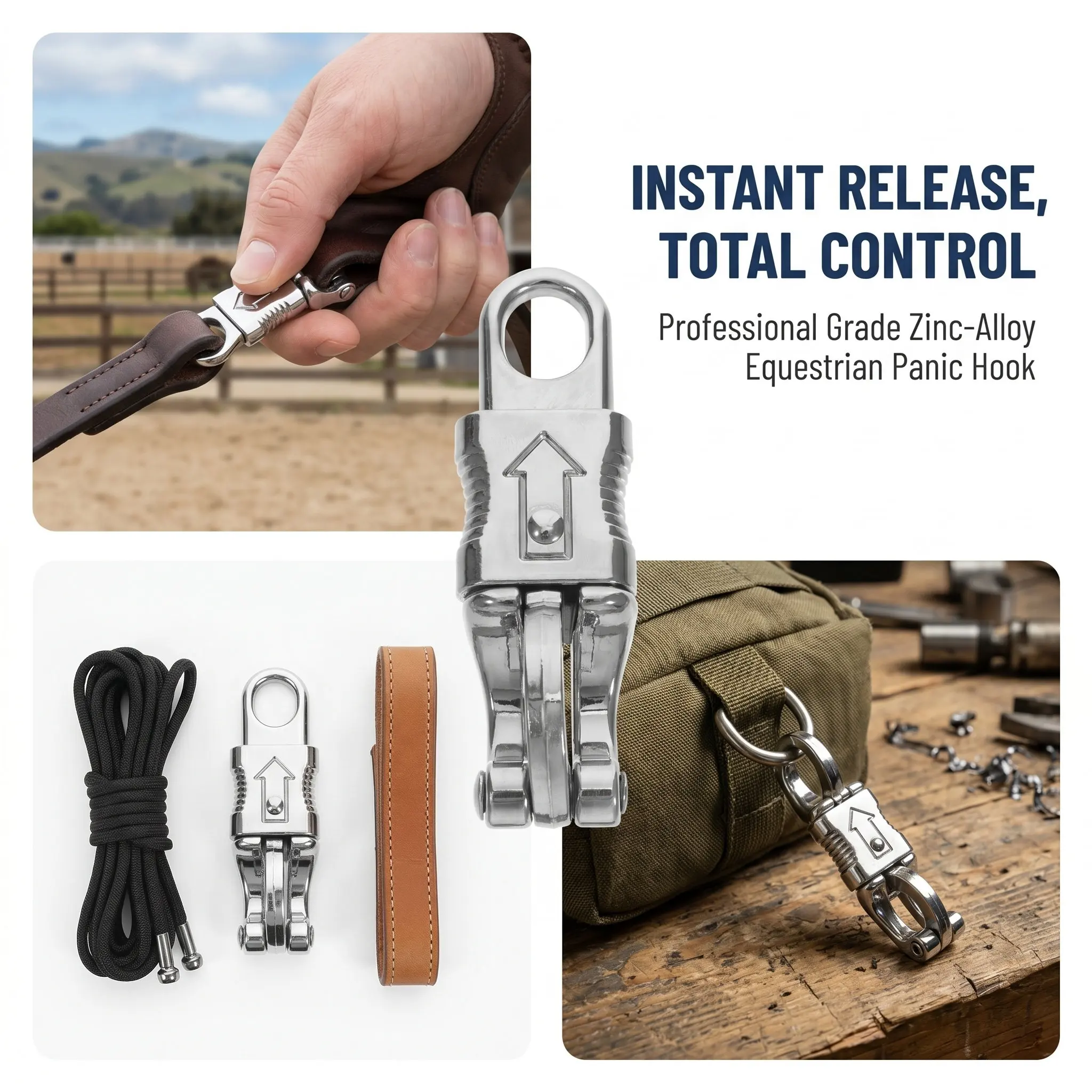 5Pcs Quick Release Horse Panic Snap Zinc Alloy Spring Snap Hook Stable Hardware Heavy Duty Clip for Lead Rope Bridle Cross Tie