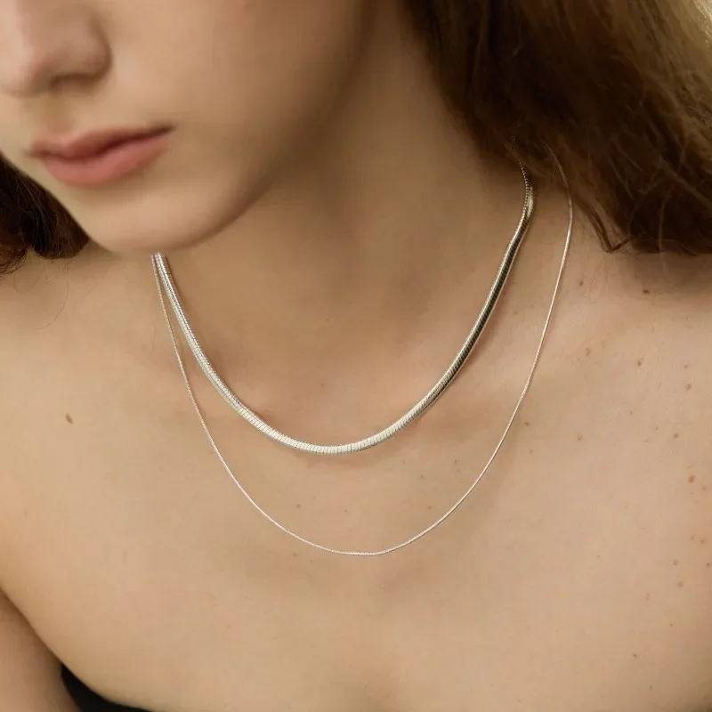

[Star Same Style] Miguang Double-layer Snake Bone Chain Necklace Niche Design Simple Collarbone Chain Versatile Stacked Chain Wo