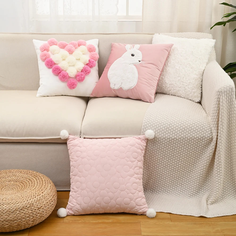 BUYNOW Bestickter Hasen-Kissenbezug aus Samt, Plüschiger Kuschel-Kissenbezug, Sofa-Polsterung, Komfortables Dekoratives Kissen – Detail 3