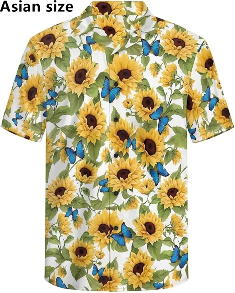 3d Daisy Floral Print Shirt For Men Women Fashion Classic Retro Short Sleeve Summer Vacation Shirts Breathable Tops Hawaiian