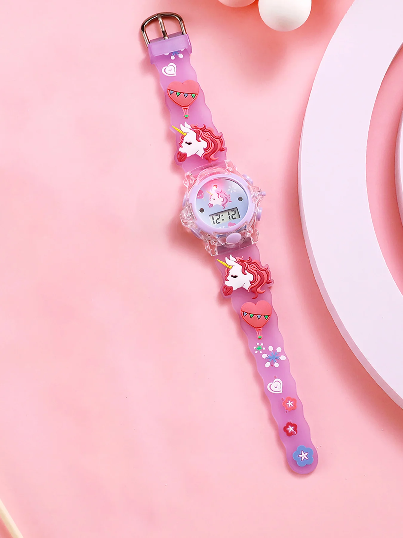 Pulseira de relógio de silicone elegante e fofa com padrão de unicórnio, relógio de pulso eletrônico emissor de luz, adequado para o Natal e