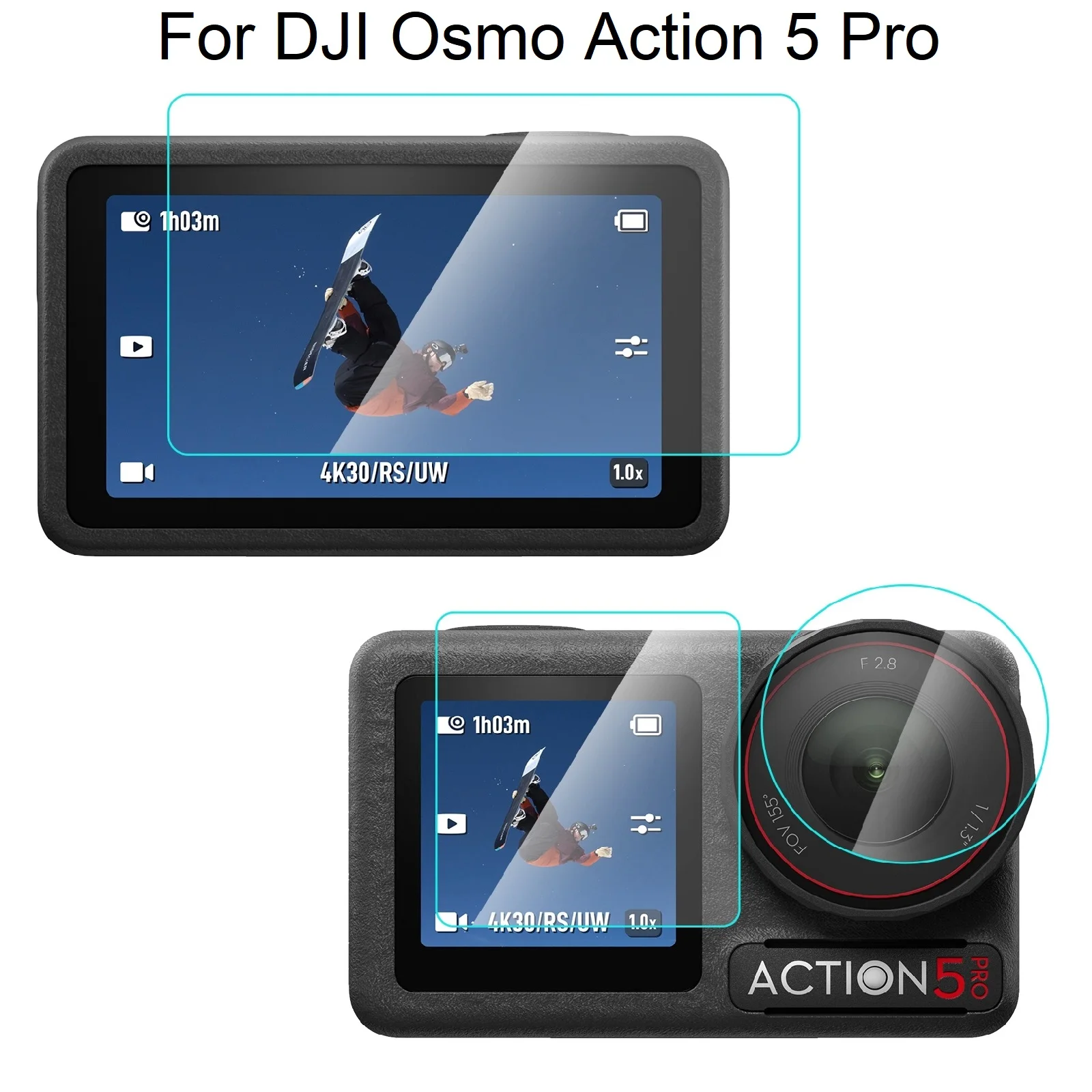 PULUZ Lens Front and Back Screen Tempered Glass Film For DJI Osmo Action 5 Pro Screen Protector