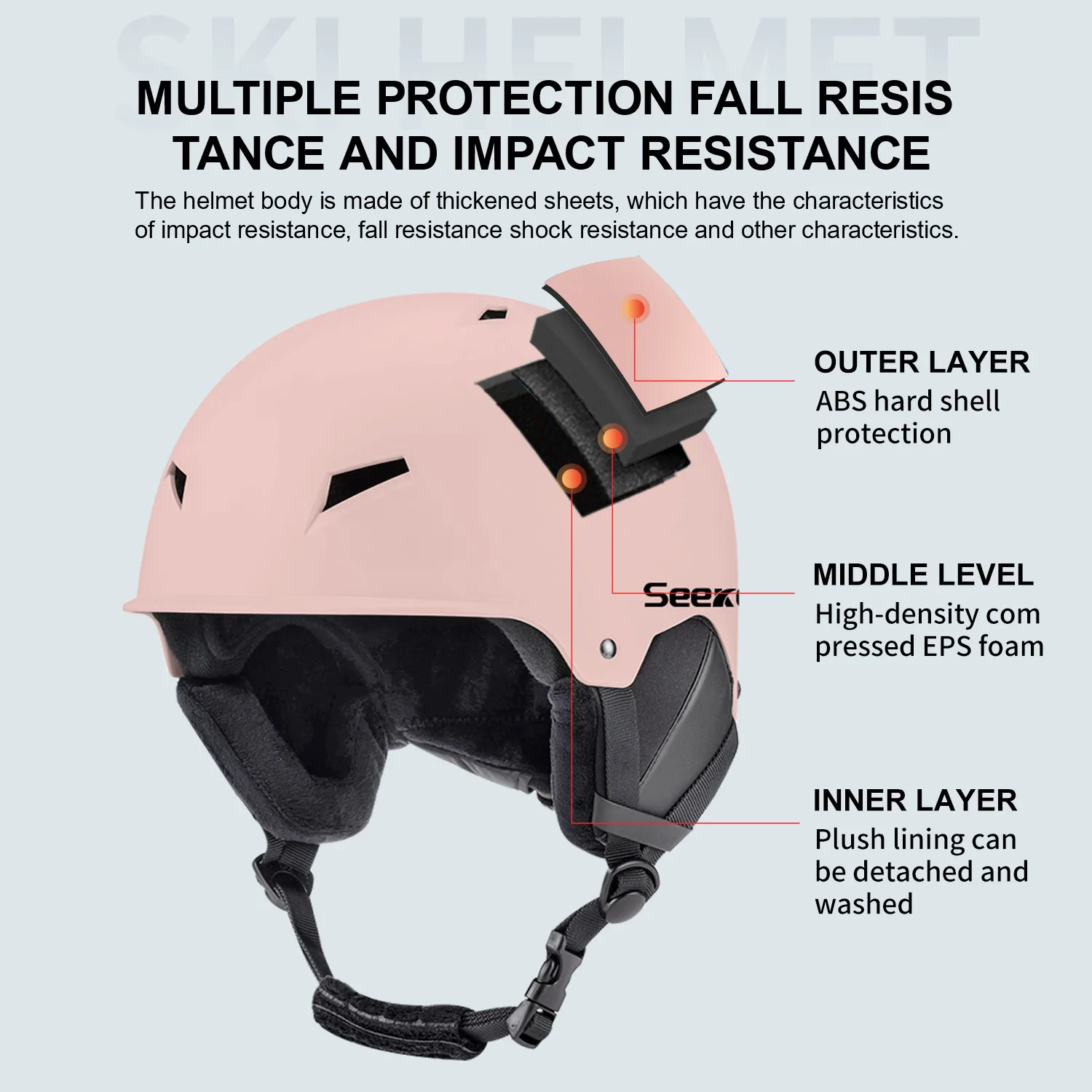 Il nuovo casco da sci di sicurezza di Seeker è leggero, regolabile, traspirante e confortevole, casco da sci per sport all'aria aperta da uomo e da donna