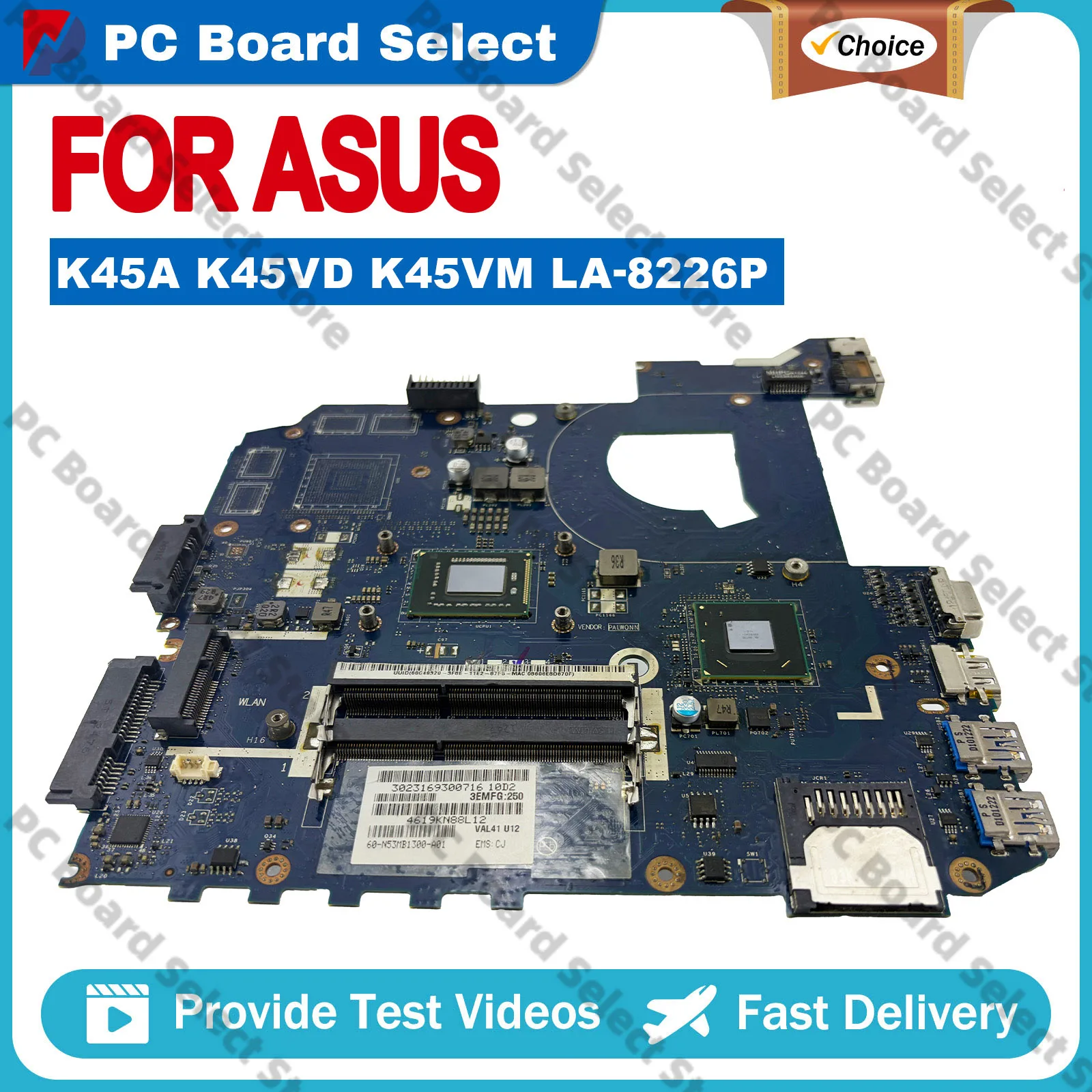 Placa-mãe para laptop LA-8226P para notebook ASUS K45A P45VA com CPU 100% testada, envio rápido, alta qualidade